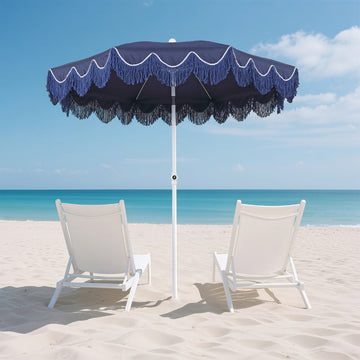 Mariner 6.5 ft. Classic Cottage Fringe Tassel Market Beach Umbrella